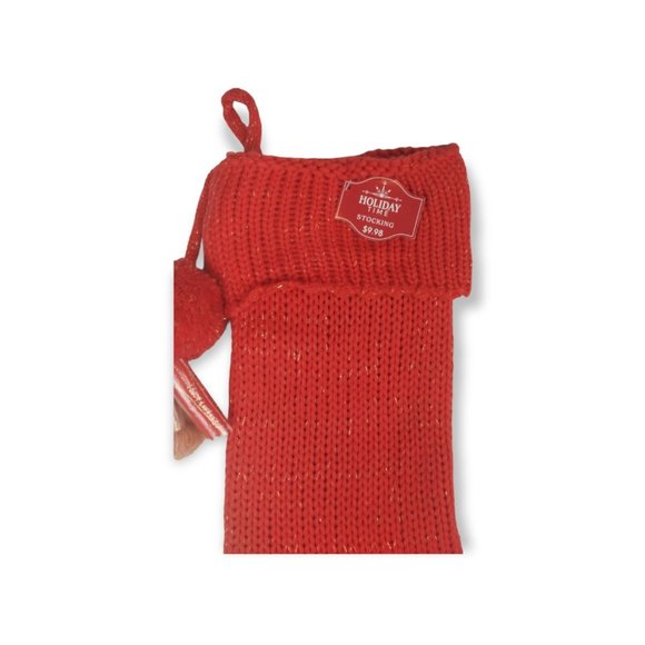 Holiday Time Red Lurex Knit 21 in Christmas Stocking with Tassels New - Picture 3 of 3